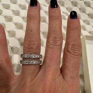 14k White Gold and Diamond Pave Stackable Bands Set of 2